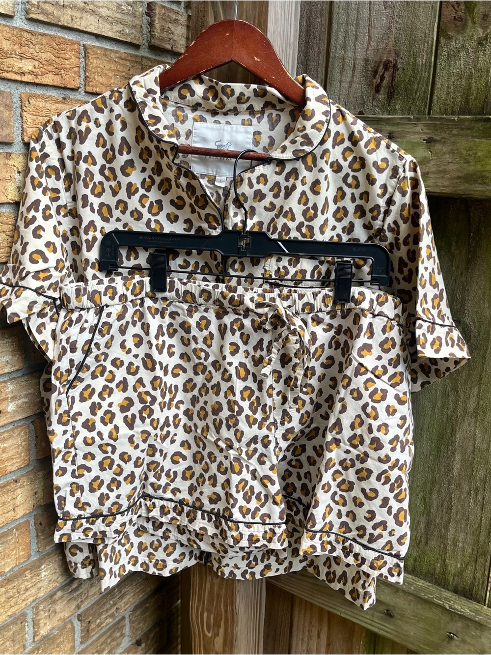 Printfresh Short Sleeve Leopard Print Pajama Top & Shorts in Cream, Brown & Tan